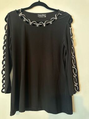 Tango Mango Black Embroidered Accent Tunic - open weaved sleeve, Tango Mango
